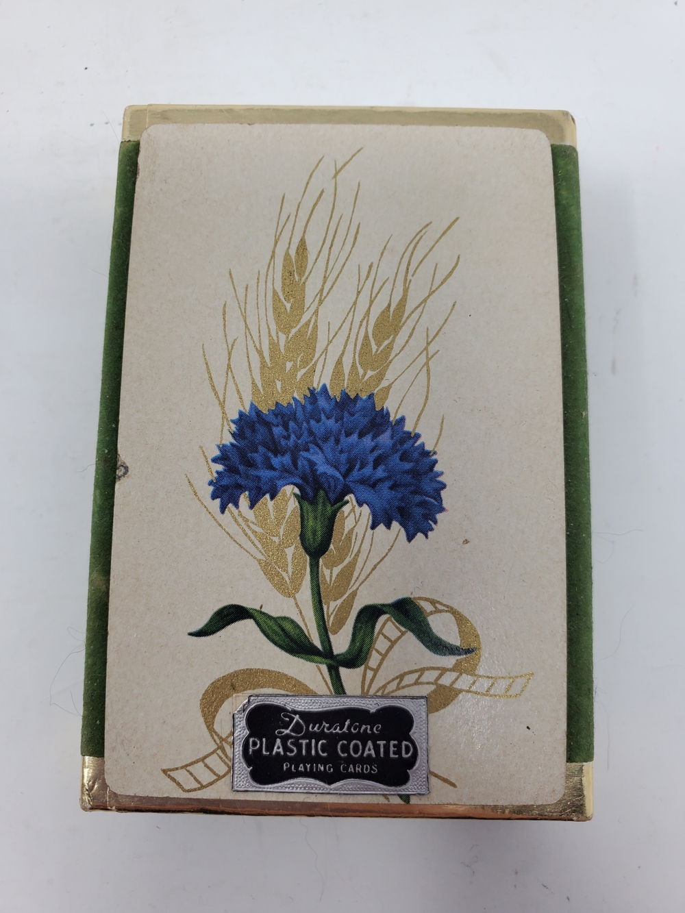 Vintage Duratone Plastic Coated Playing Cards - Blue Cornflower Design